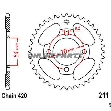 Rear Sprocket 40 Tooth Pitch 420Inner Diameter 054 Bolt Spacing 070