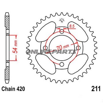 Rear Sprocket 42 Tooth Pitch 420Inner Diameter 054 Bolt Spacing 070