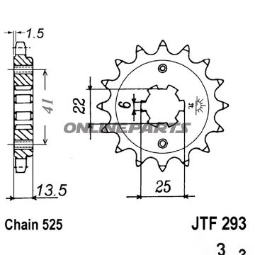 Fortandhjul 14 tænder, delelse 525 groft tandet 6 indvendig diameter 22/25