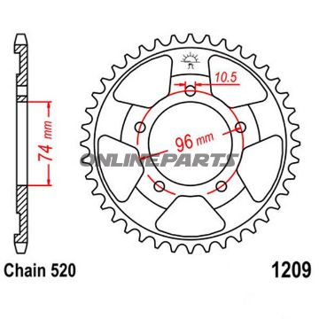 Tandhjul 41Z tænder 520 indvendig diameter 074 hulmønster 096