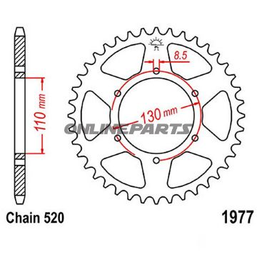 Rear Sprocket 45 Tooth 520 Pitch Blackinner Diameter 110 Bolt Spacing 130