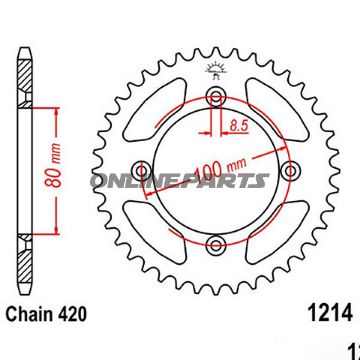 Rear Sprocket 47 Tooth Pitch 420 Blackinner Diameter 080 Bolt Spacing 100