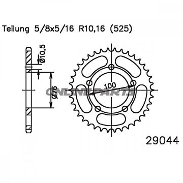 Rear Sprocket 41 Tooth 525 Blackinner Diameter 76 Bolt Spacing 100