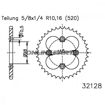 Rear Sprocket 39 Tooth Pitch 520 Blackinner Diameter 98 Bolt Spacing 118