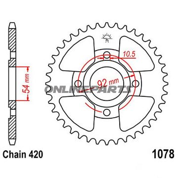 Rear Sprocket 47 Tooth 420 Blackinner Diameter 54 Bolt Spacing 92