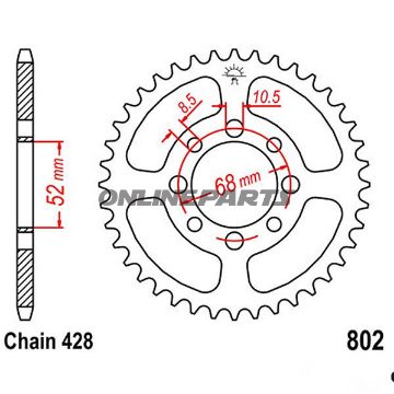 Rear Sprocket 47 Tooth Pitch 428Inner Diameter 52 Bolt Spacing 68