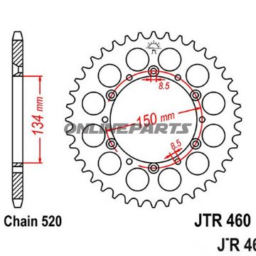 Rear Sprocket 43 Tooth 520 Blackinner Diameter 134 Bolt Spacing 150