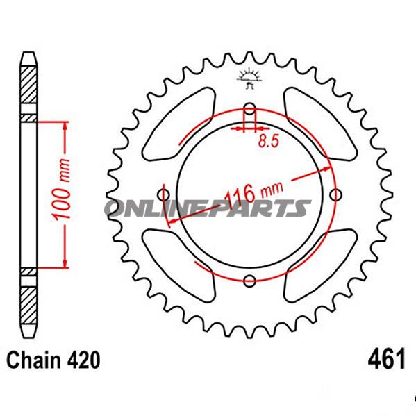 Rear Sprocket 48 Tooth 420 Silverinner Diameter 100 Bolt Spacing 116