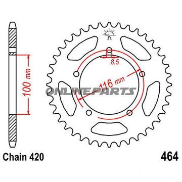 Rear Sprocket 45 Tooth 420 Silverinner Diameter 100 Bolt Spacing 116