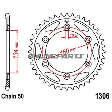 Rear Sprocket 41 Tooth Pitch 530 Siinner Diameter 134 Bolt Spacing 160