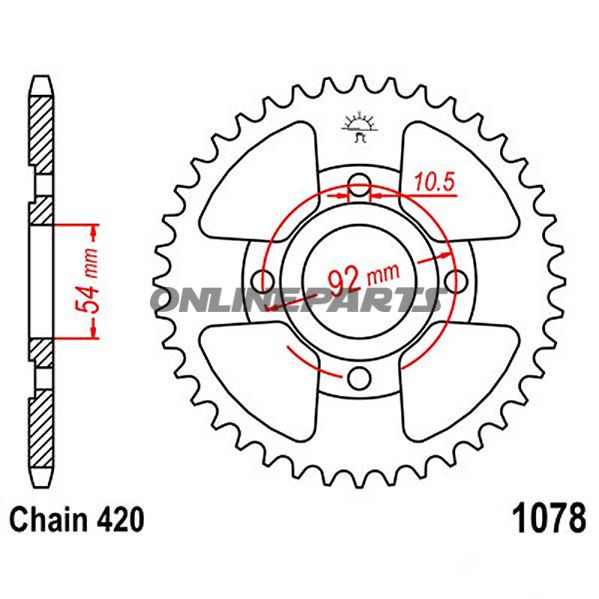 Rear Sprocket 60 Tooth Pitch 420 Blackinner Diameter 54 Bolt Spacing 92