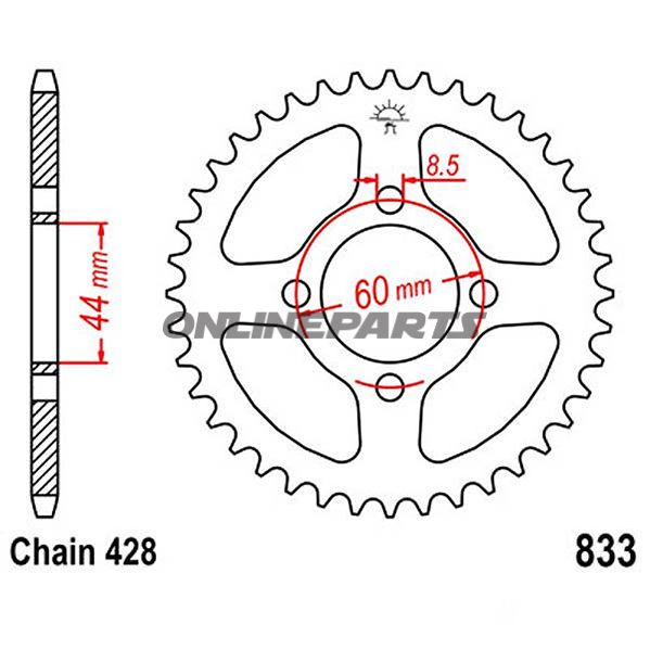 Rear Sprocket 49 Tooth Pitch 428Inner Diameter 44 Bolt Spacing 60