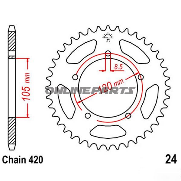 Rear Sprocket 55Tooth Pitch 420Inner Diameter 105 Bolt Spacing 120