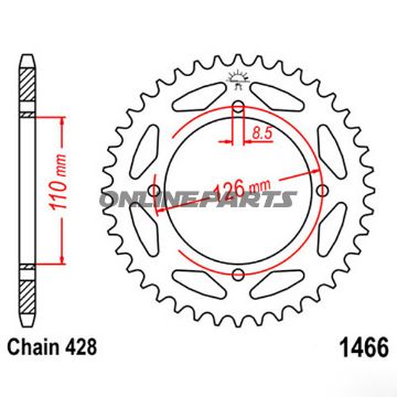 Rear Sprocket 44Tooth Pitch 428Inner Diameter 110 Bolt Spacing 126