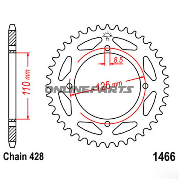 Rear Sprocket 44Tooth Pitch 428Inner Diameter 110 Bolt Spacing 126