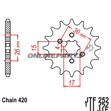 Fortandhjul 13 tænder, dele 420 groft tandet 6 indvendig diameter 15/17