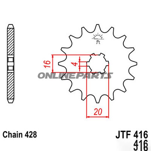 Front Sprocket 14T Pitch 428Large Spline 6Mm 16/20