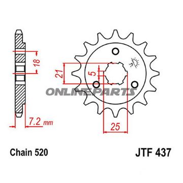 Fortandhjul 14 tænder, dele 520 groft tandet 5 indvendig diameter 21/25