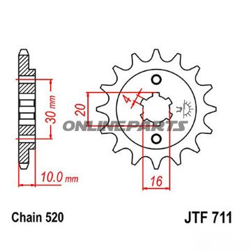 Fortandhjul 12 tænder, dele 520 groft tandet 4 indvendig diameter 16/20