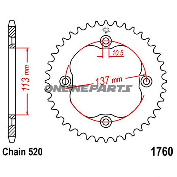 Rear Sprocket 37 Tooth Pitch 520Inner Diameter 113 Bolt Spacing 137