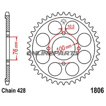 Rear Sprocket 47 Tooth Pitch 428Inner Diameter 076 Bolt Spacing 100