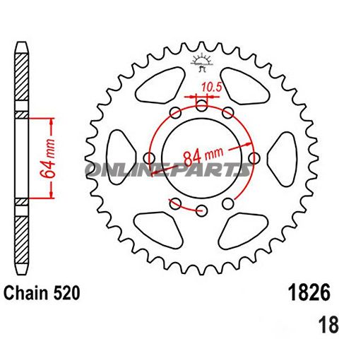 Rear Sprocket 37Tooth Pitch 520Inner Diameter 064 Bolt Spacing 084