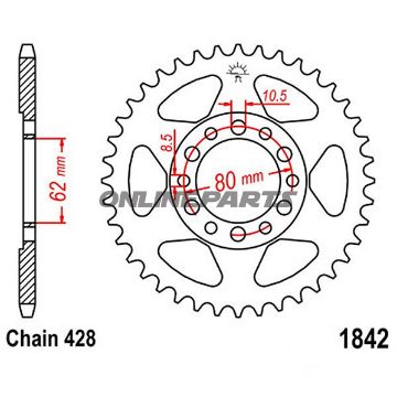Rear Sprocket 55 Tooth Pitch 428Inner Diameter 062 Bolt Spacing 080