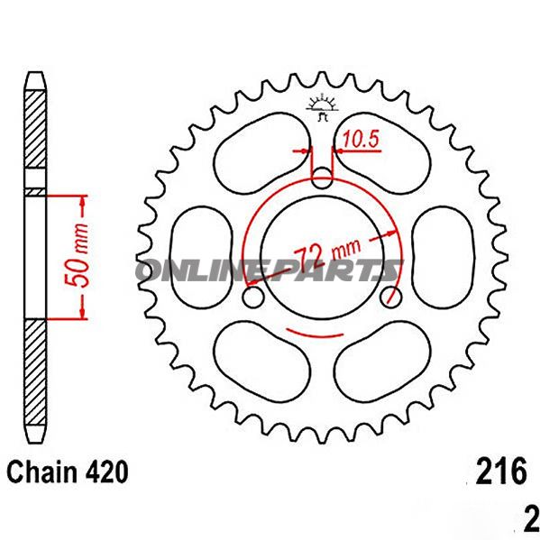 Rear Sprocket 37Tooth Pitch 420Inner Diameter 050 Bolt Spacing 072