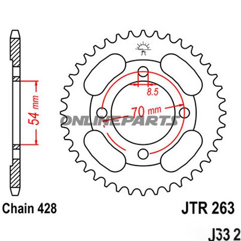 Rear Sprocket 38Tooth Pitch 428Inner Diameter 054 Bolt Spacing 070