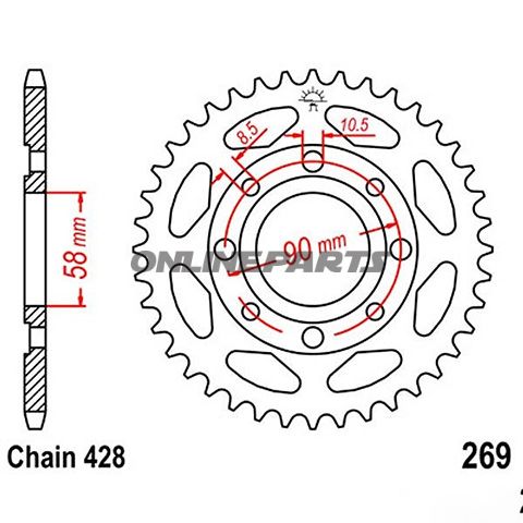 Rear Sprocket 34Tooth Pitch 428Inner Diameter 058 Bolt Spacing 090