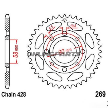 Rear Sprocket 50Tooth Pitch 428Inner Diameter 058 Bolt Spacing 090