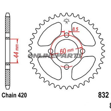 Rear Sprocket 46Tooth Pitch 420Inner Diameter 044 Bolt Spacing 060