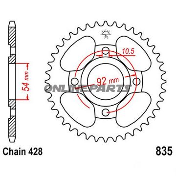 Rear Sprocket 47Tooth Pitch 428Inner Diameter 054 Bolt Spacing 092