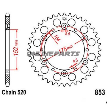 Rear Sprocket 43 Tooth Pitch 520Inner Diameter 152 Bolt Spacing 175