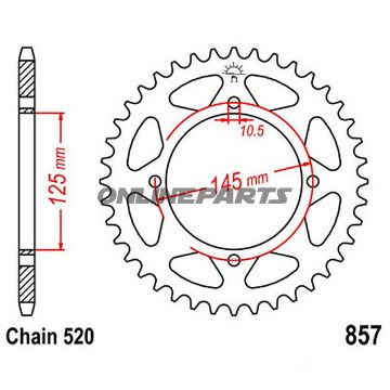 Rear Sprocket 42Tooth Pitch 520Inner Diameter 125 Bolt Spacing 145