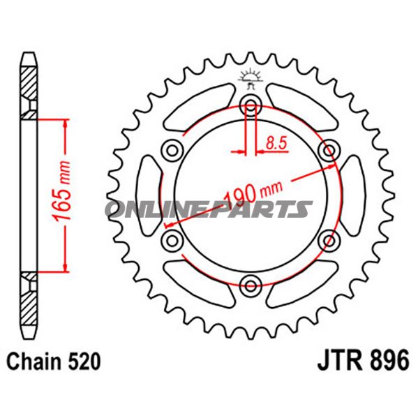 Rear Sprocket 50Tooth Pitch 520Inner Diameter 165 Bolt Spacing 190