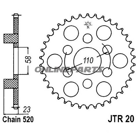 Rear Sprocket 40Tooth Pitch 520Inner Diameter 058 Bolt Spacing 110