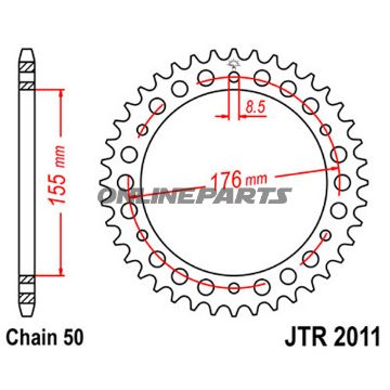 Rear Sprocket 44Tooth Pitch 530Inner Diameter 155 Bolt Spacing 176