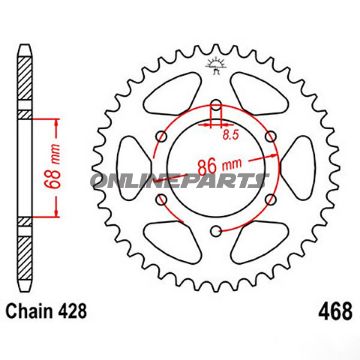 Rear Sprocket 42Tooth Pitch 428Inner Diameter 068 Bolt Spacing 086