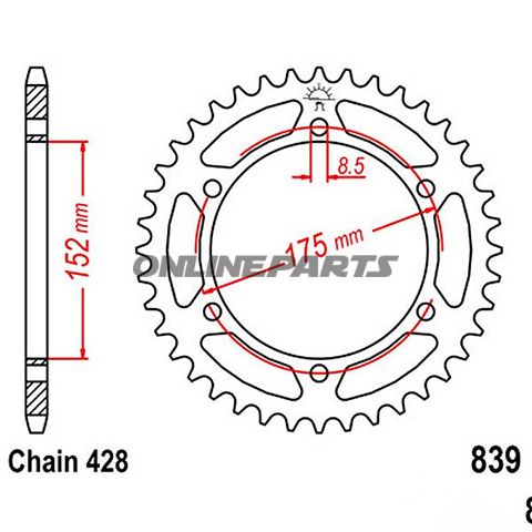 Rear Sprocket 51Tooth Pitch 428Inner Diameter 152 Bolt Spacing 175
