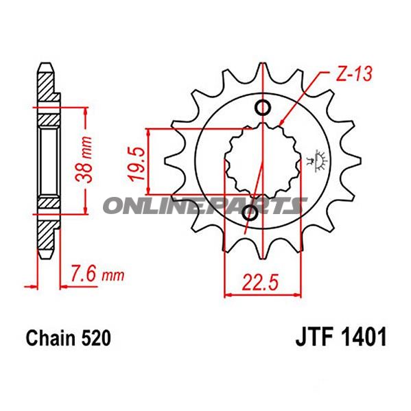 Front Sprocket 16 Tooth Pitch 520Narrow Spline Inner Diameter 19.5/22