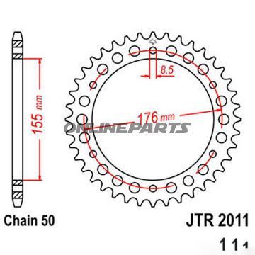 Tandhjul 46Z tænder 530 Indre diameter 155 Hulmønster 176