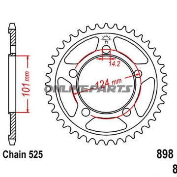 Rear Sprocket 44Tooth Pitch 525Inner Diameter 101 Bolt Spacing 124