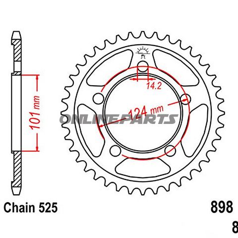 Rear Sprocket 44Tooth Pitch 525Inner Diameter 101 Bolt Spacing 124
