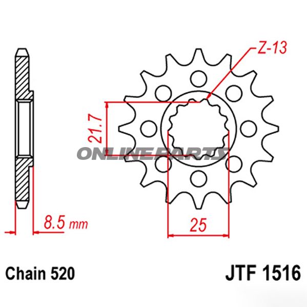 Front Sprocket 17T Pitch 520 Racingnarrow Spline 21.7/25