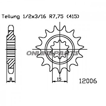 Fortandhjul 13 tænder, dele 415 fint tandet indre diameter 15/18