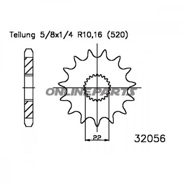 Fortandhjul 12 tænder, dele 520 fint tandet indre diameter 22/24