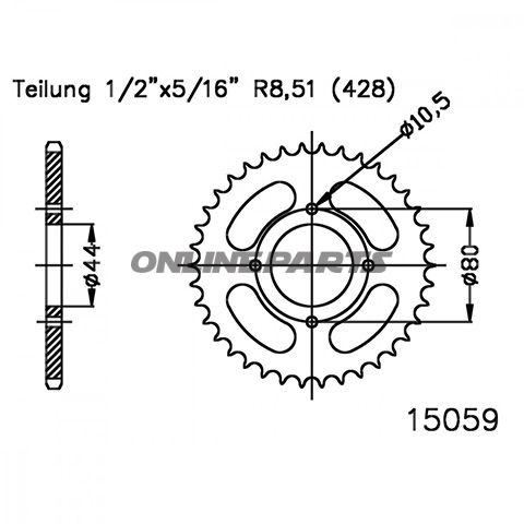 Rear Sprocket 28 Tooth Pitch 428Inner Diameter 044 Bolt Spacing 080