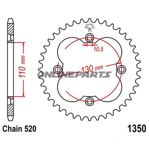 Rear Sprocket 40 Tooth Pitch 520 Blackinner Diameter 110 Bolt Spacing 130