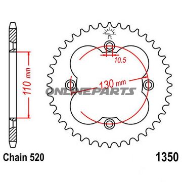 Rear Sprocket 42 Tooth Pitch 520 Blackinner Diameter 110 Bolt Spacing 130